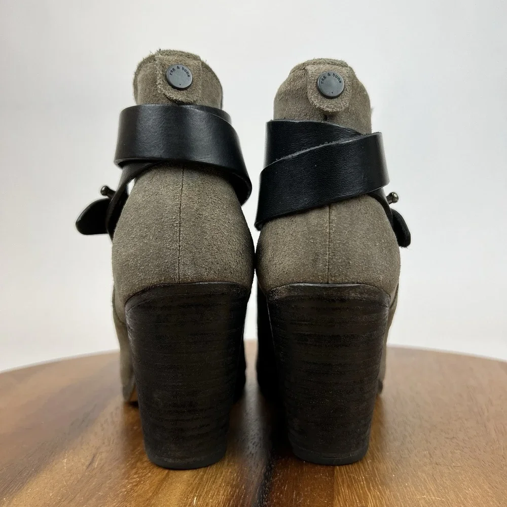 Womens Rag & Bone Harrow Taupe Brown Suede Heeled Ankle Boots Booties Size EU 35
